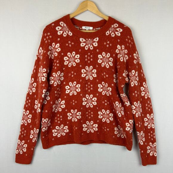 Madewell Althen Patterned Pullover Floral Sweater Burnt Orange Women's Size M - Picture 1 of 10